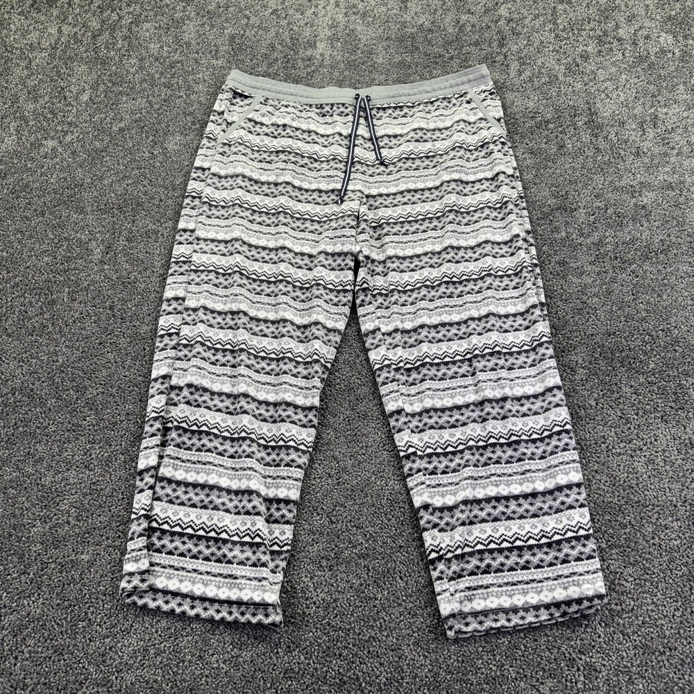 Nautica Pajama Pants Mens 2XL Gray Fair Isle Fleece Drawstring Sleep Lounge